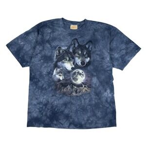Y2K The Mountain Wolf Moon Tie Dye T-Shirt Men's Large Blue USA Made Vintage